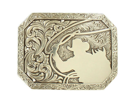NOCONA RECTANGLE STAMPED EDGE COWBOY ROPING BELT BUCKLE
