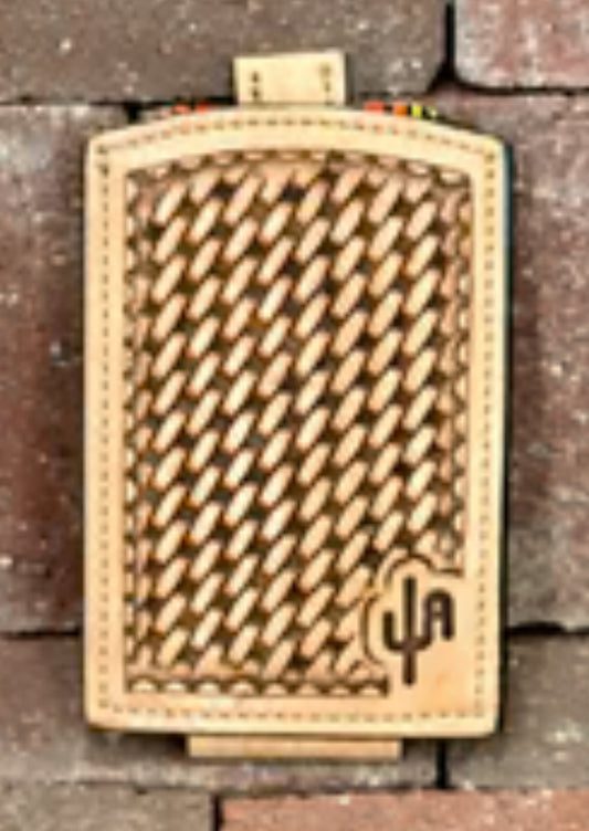 CACTUS ALLEY HAT CO BASKET STAMP HANDMADE LEATHER RIBBON WALLET WITH MAGNET