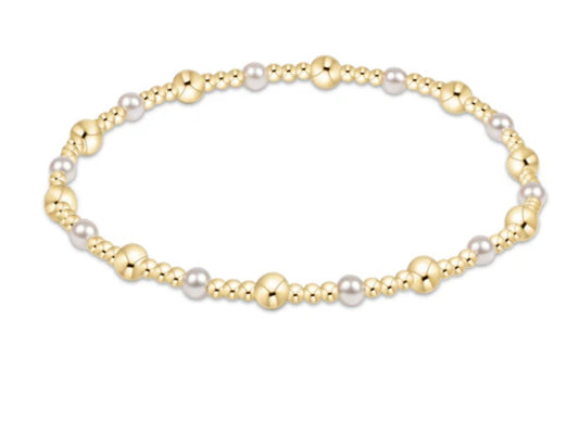 E NEWTON CLASSIC GOLD SINCERITY PATTERN 4MM BEAD BRACELET PEARL