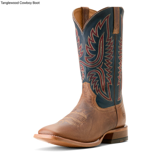 ARIAT MENS TANGLEWOOD COWBOY BOOT IN BONE/HONORABLE BLUE