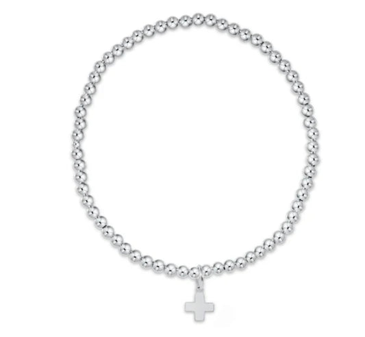 E NEWTON CLASSIC STERLING 2MM BEAD BRACELET-SIGNATURE CROSS SMALL CHARM