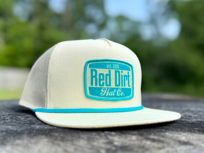 RED DIRT HAT CO YEEHAW-STONE/STONE TURQUOISE ROPE 5 PANEL HAT
