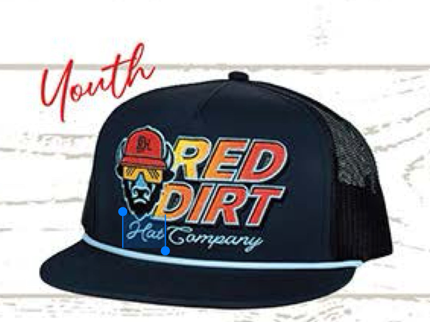 RED DIRT HAT CO PRIME YOUTH HAT-BLACK/BLACK W/ LIGHT BLUE ROPE
