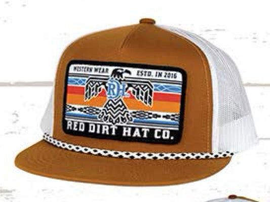 RED DIRT HAT CO FREEDOM-CARAMEL/WHITE MULTI ROPE FLAT BILL 5 PANEL SNAPBACK HAT