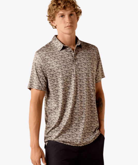ARIAT MENS ALL OVER PRINT HEATHER FITTED POLO