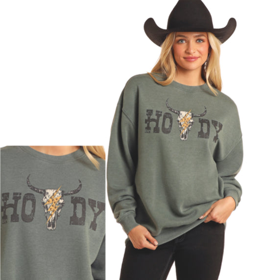 ROCK & ROLL DENIM OVERSIZED PULLOVER WITH STUDS