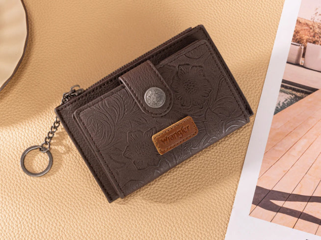 WRANGLER FLORAL EMBOSSED BI-FOLD WALLET WITH KEY RING