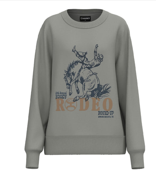 HOOEY WOMENS STALLION CREWNECK GREY PULLOVER WITH RODEO LOGO ON FRONT