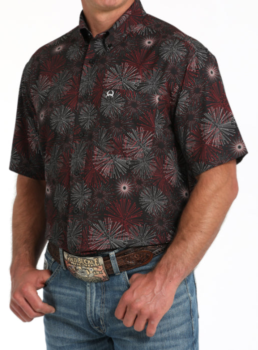 CINCH MENS SHORT SLEEVE PRINT ARENAFLEX BUTTON UP SHIRT
