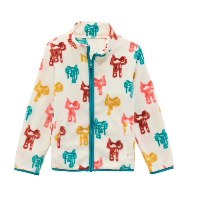 WRANGLER GIRLS LONG SLEEVE FLEECE FULL ZIP SADDLE PRINT JACKET