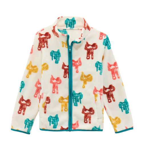 WRANGLER GIRLS LONG SLEEVE FLEECE FULL ZIP SADDLE PRINT JACKET