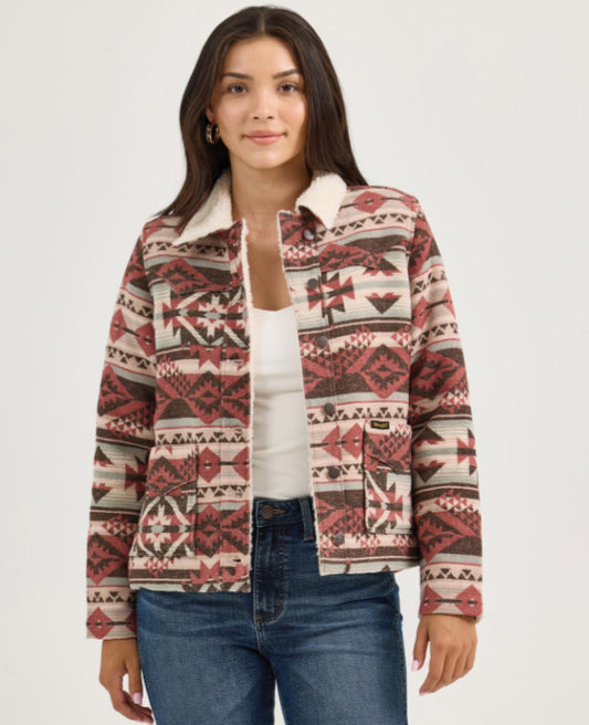 WRANGLER WOMENS RETRO JACQUARD SHERPA LINED JACKET