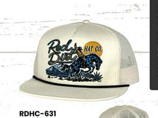 RED DIRT HAT CO BLUE STALLION-STONE/STONE BLACK ROPE 5 PANEL FLAT BILL SNAPBACK HAT