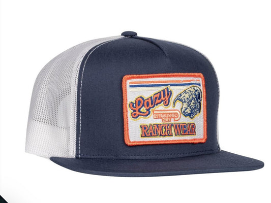 LAZY J RANCH NAVY & WHITE RETRO HEREFORD CLASSIC FIVE PANEL TRUCKER HAT