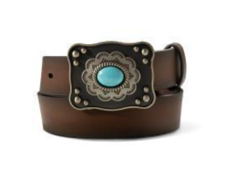 ARIAT GIRLS BELT 1 1/4" BURNISHED PLATE BUCKLE BROWN
