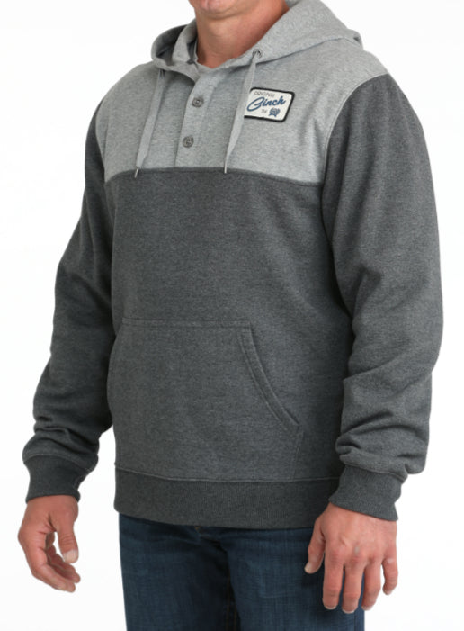 CINCH MENS 1/4 BUTTON HOODIE IN TWO-TONE GREY