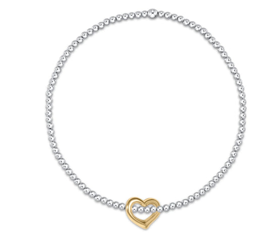 E NEWTON CLASSIC STERLING MIXED METAL 2.5MM BEAD BRACELET LOVE CHARM