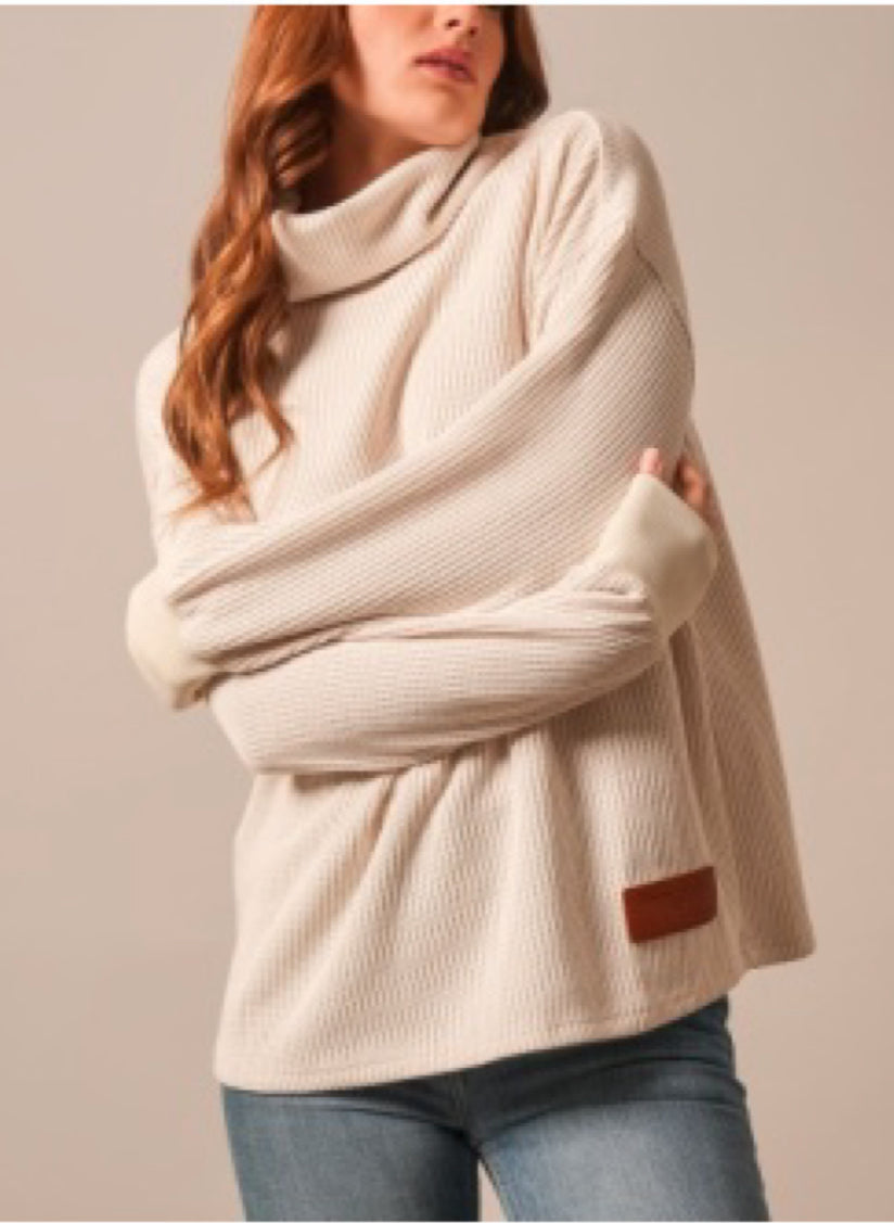 KIMES RANCH WOMENS MAREN WAFFLE KNIT COWL NECK PULLOVER