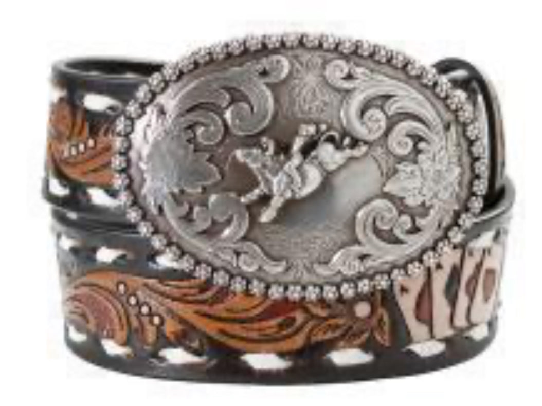 NOCONA BOYS BELT 1 1/4" ACES WHITE BUCK LACE BLACK
