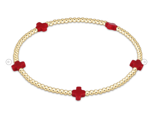 E NEWTON SIGNATURE CROSS SMALL 2MM GOLD BRACELET-RED