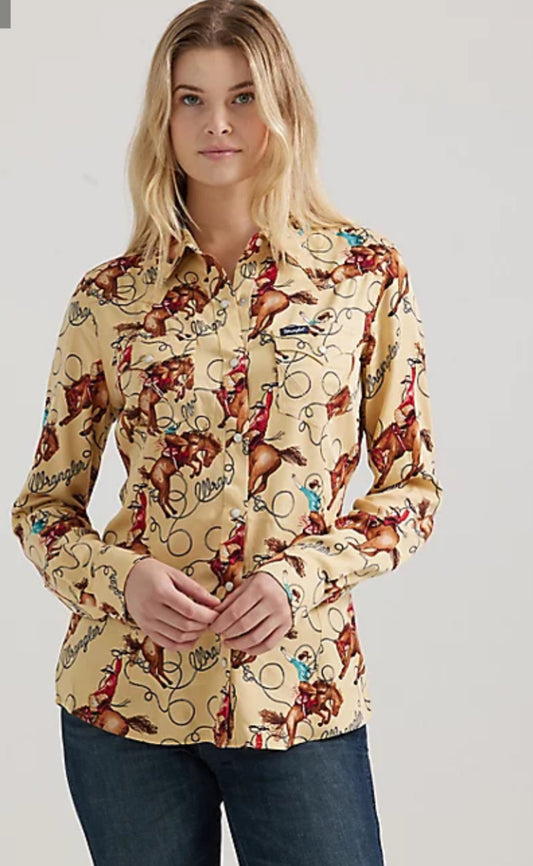 WRANGLER WOMENS WESTERN LONG SLEEVE RETRO SNAP SHIRT
