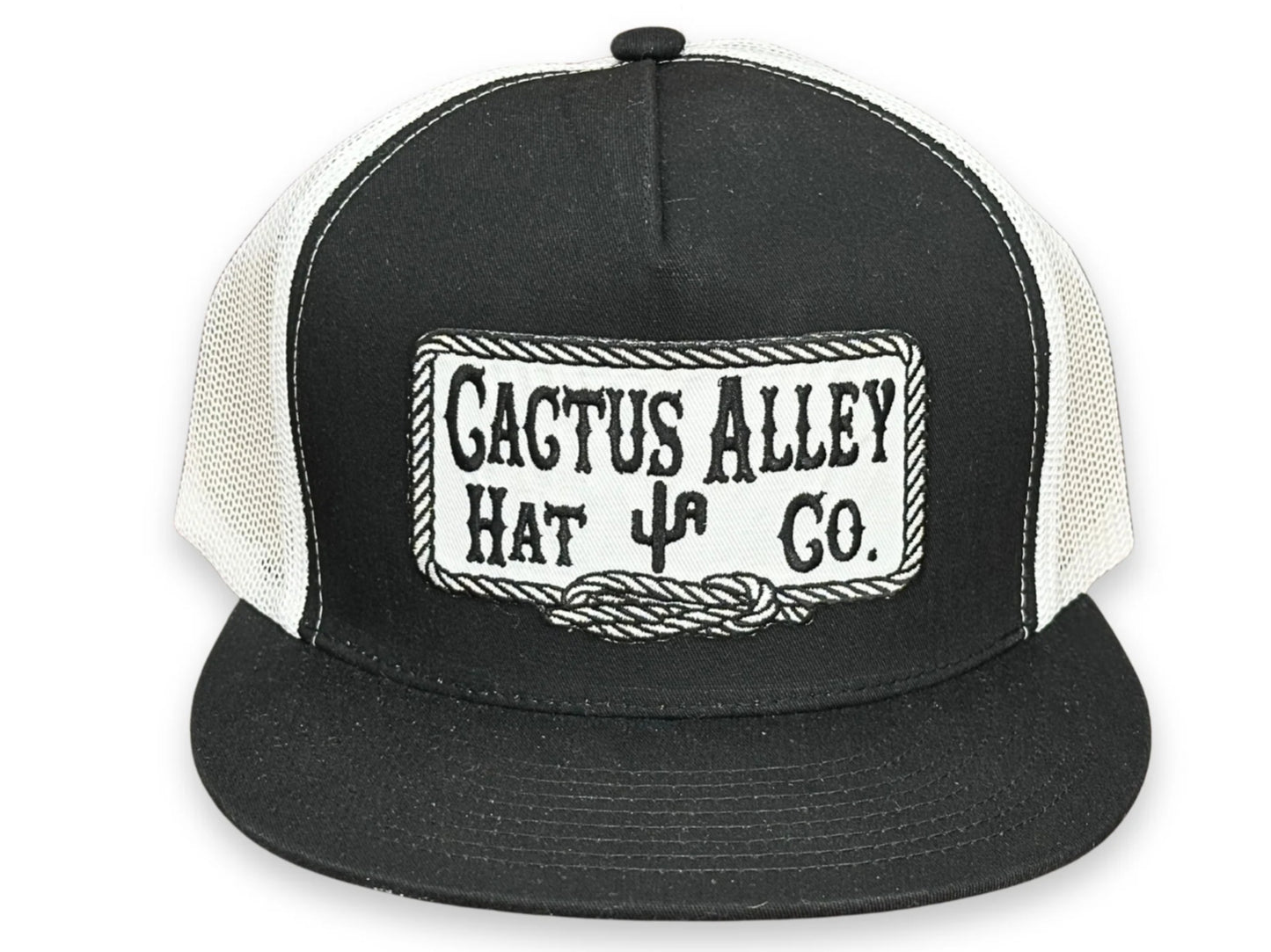 CACTUS ALLEY HAT CO SQUARE KNOT WHT 6006 BLACK/WHITE MESH SNAPBACK CAP