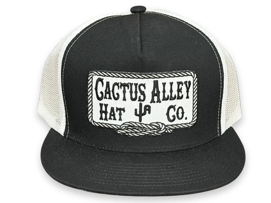 CACTUS ALLEY HAT CO SQUARE KNOT WHT 6006 BLACK/WHITE MESH SNAPBACK CAP