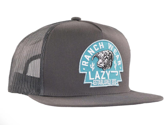 LAZY J RANCH CHARCOAL GREY TURQUOISE ARROWHEAD CLASSIC FIVE PANEL TRUCKER HAT