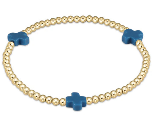 E NEWTON SIGNATURE CROSS GOLD PATTERN 3 MM BEAD BRACELET