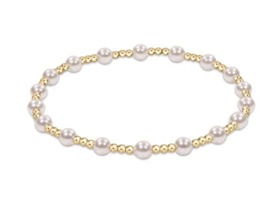 E NEWTON CLASSIC SINCERITY PATTERN 4MM BEAD BRACELET-PEARL