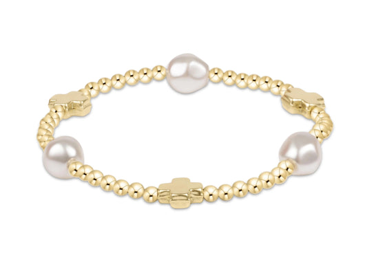 E NEWTON SIGNATURE CROSS GOLD & ADMIRE PEARL 3MM GOLD BRACELET