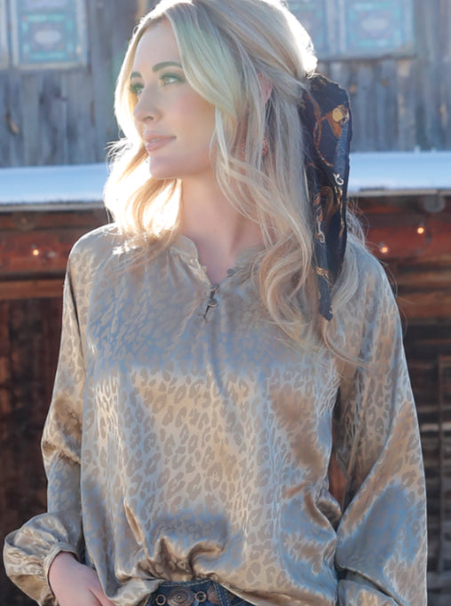 CINCH WOMENS LONG SLEEVE BLOUSE WITH TIE NECK