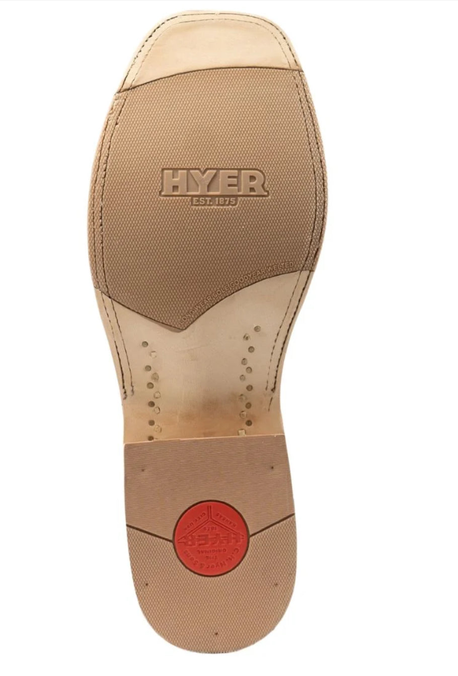 HYER BOOT COMPANY MENS COWLEY MATTE DARK BROWN BIG BASS WITH BLACK CHERRY GOAT SHAFT WIDE SQUARE TOE