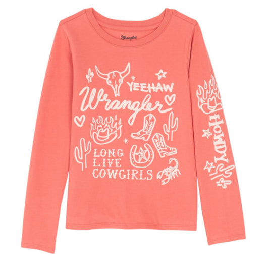 WRANGLER GIRLS YEEHAW HOWDY LONG SLEEVE TEE