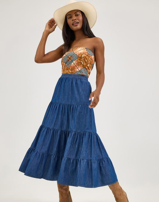 WRANGLER WOMENS TIERED WESTERN MAXI SKIRT