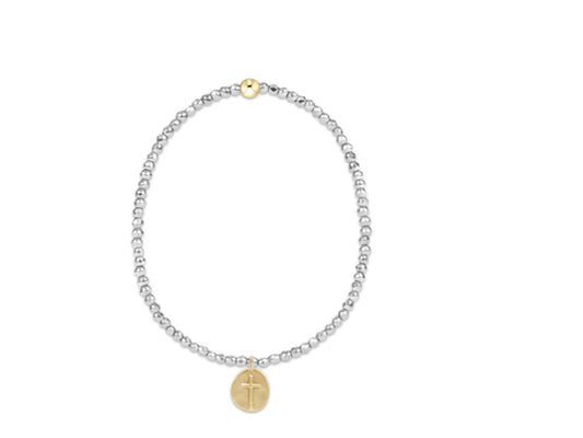 E NEWTON EXTENDS SILVER FACETED HEMATITE 2MM BEAD BRACELET -INSPIRE SMALL GOLD CHARM