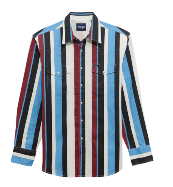 WRANGLER MENS VINTAGE INSPIRED LONG SLEEVE BRUSHPOPPER SNAP SHIRT