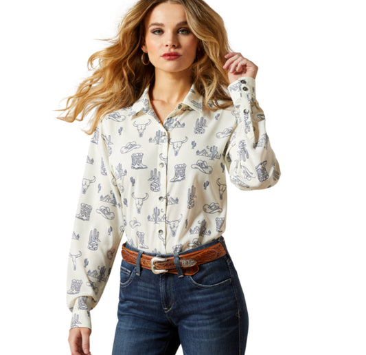 ARIAT WOMENS HOMESTYLE LONG SLEEVE BUTTON UP SHIRT