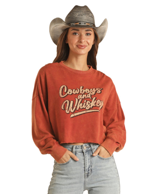 ROCK & ROLL DENIM COWBOYS AND WHISKEY PULLOVER