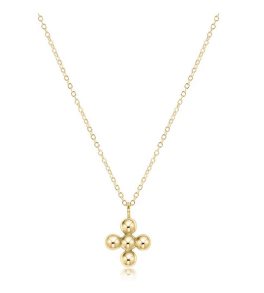 E NEWTON 16” NECKLACE GOLD CLASSIC BEADED SIGNATURE CROSS GOLD CHARM 4MM BEAD GOLD