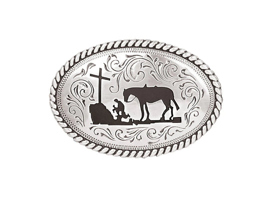 NOCONA YOUYH OVAL ROPE EDGE COWBOY PRAYER BELT BUCKLE