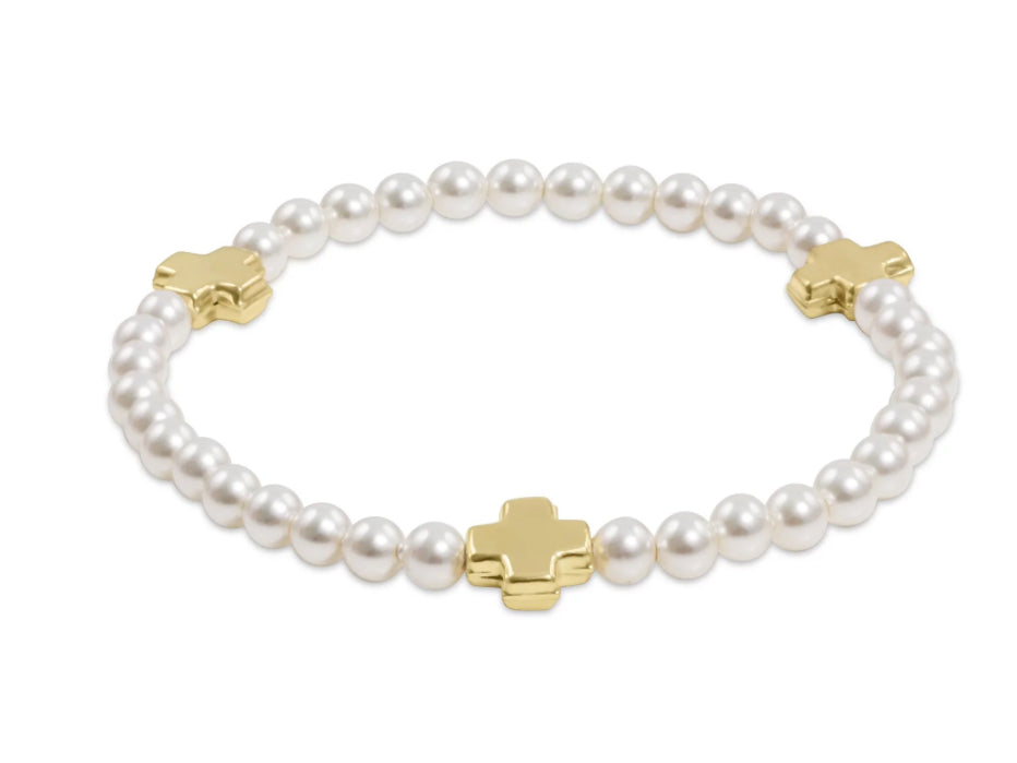 E NEWTON EXTENDS SIGNATURE CROSS PEARL PATTERN 4MM BEAD BRACELET