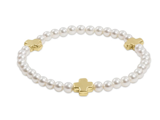 E NEWTON EXTENDS SIGNATURE CROSS PEARL PATTERN 4MM BEAD BRACELET