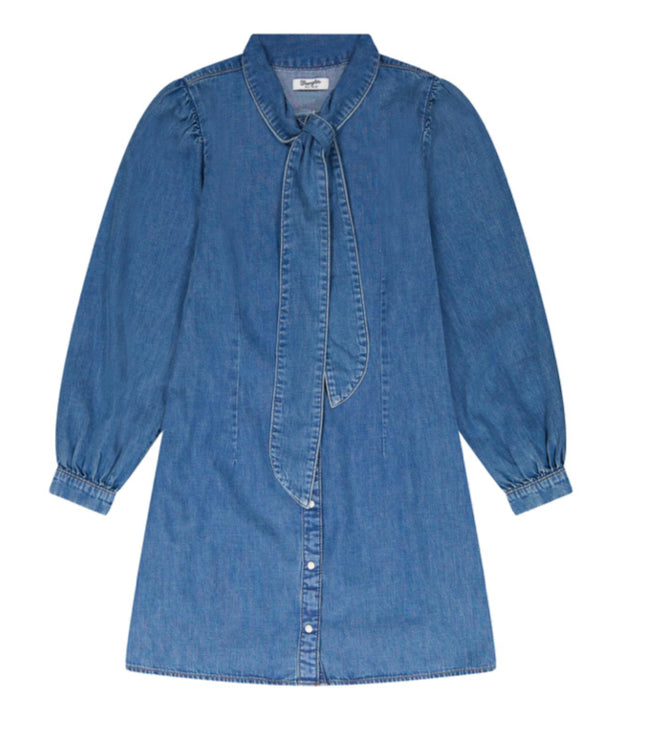WRANGLER RETRO WOMENS AMERICANA DENIM NECKTIE DRESS