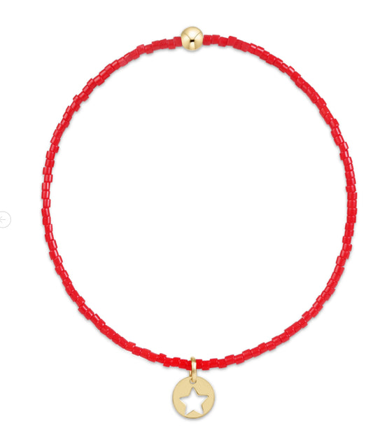 E NEWTON HOPE CLASSIC BRACELET BRIGHT RED-STAR SMALL GOLD DISC