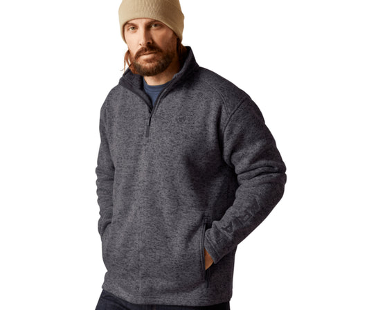 ARIAT MENS CALDWELL LOGO 1/4 ZIP SWEATER IN GREY