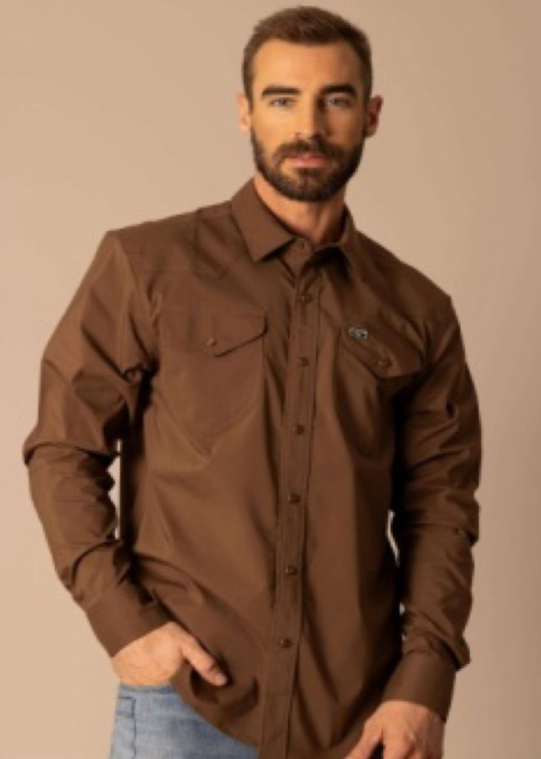 KIMES RANCH MENS BLACKOUT-DRESS SHIRT-WW BROWN