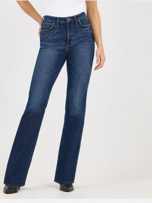 WRANGLER WOMENS WESTERN RETRO HIGH RISE BAILEY BOOT JEAN