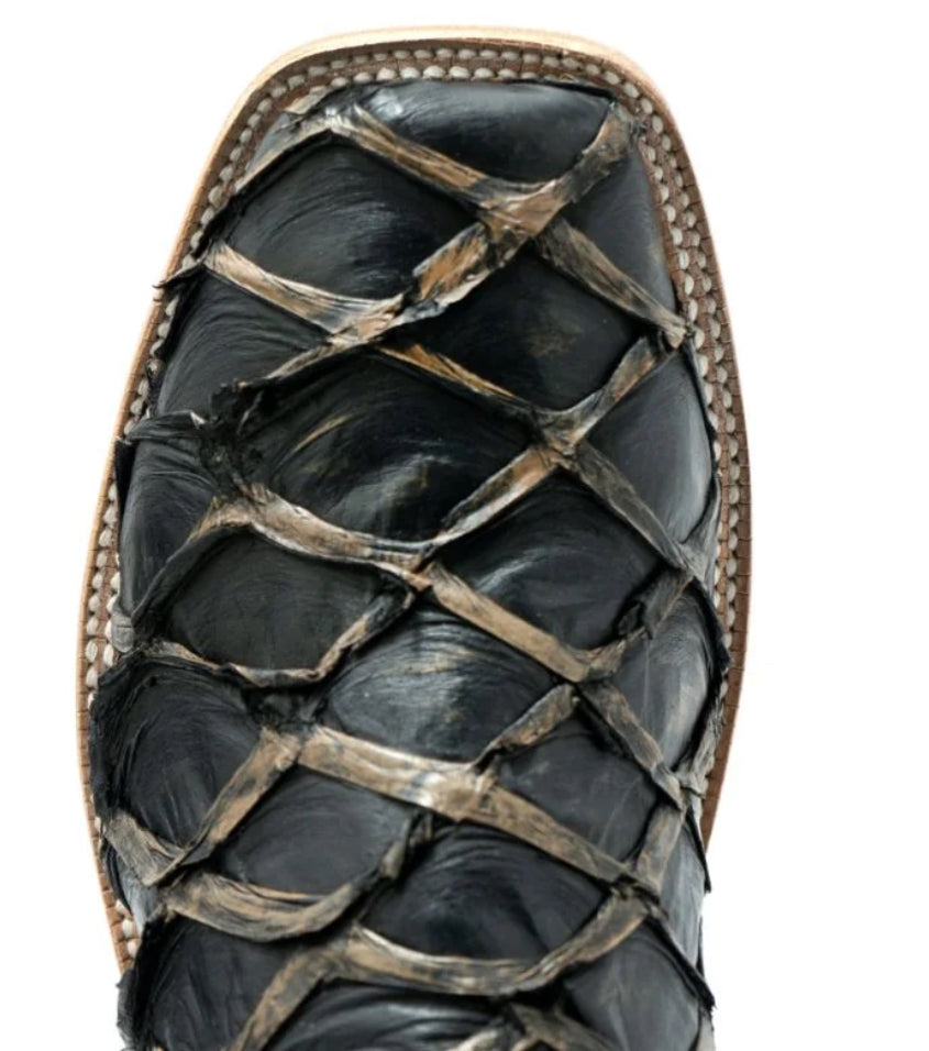 HYER BOOT COMPANY MENS COWLEY MATTE DARK BROWN BIG BASS WITH BLACK CHERRY GOAT SHAFT WIDE SQUARE TOE