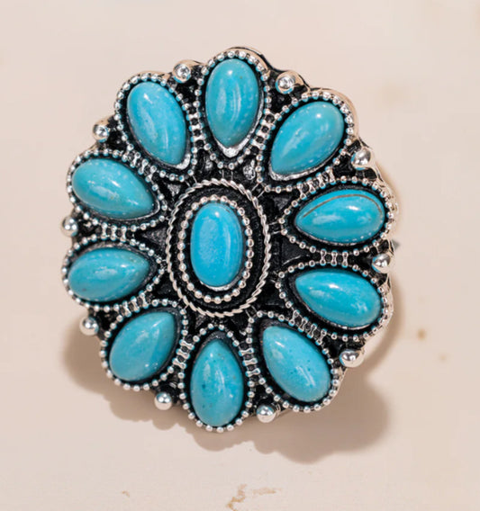 Rustic Couture's Bohemian Silver/Bronze Cuff Ring - Turquoise